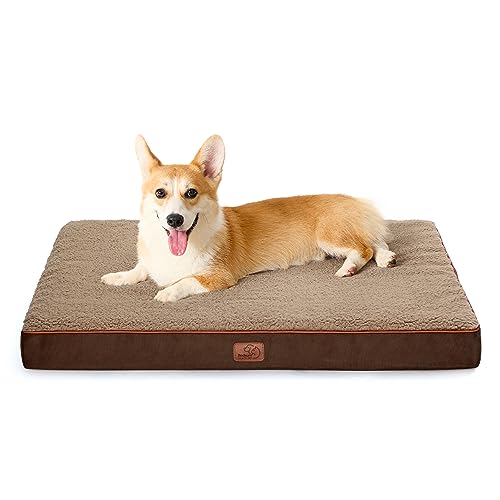 BEDSURE orthopädisches Hundebett mittelgroße Hunde - 91x69x7.6cm Hundekissen flauschig Hundematte waschbar Hundematratze in braun für mittelgroße Hunde von BEDSURE