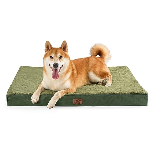 BEDSURE orthopädisches Hundebett mittelgroße Hunde - 91x69x7.6cm Hundekissen flauschig Hundematte waschbar Hundematratze in dunkelgrün für mittelgroße Hunde von BEDSURE