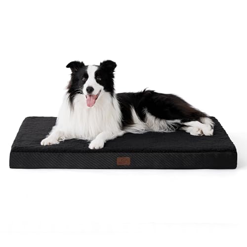 BEDSURE orthopädisches Hundebett mittelgroße Hunde - 91x69x7.6cm Hundekissen flauschig Hundematte waschbar Hundematratze in schwarz für mittelgroße Hunde von BEDSURE