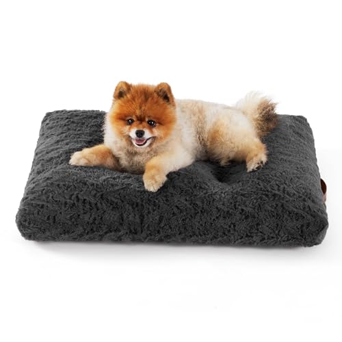 BEDSURE Hundekissen kleine Hunde waschbar - 61x45x7cm Hundebett flauschig für mittelgroße Hunde, plüsch Hundematratze mit rutschfeste Unterseite, dunkelgrau von BEDSURE