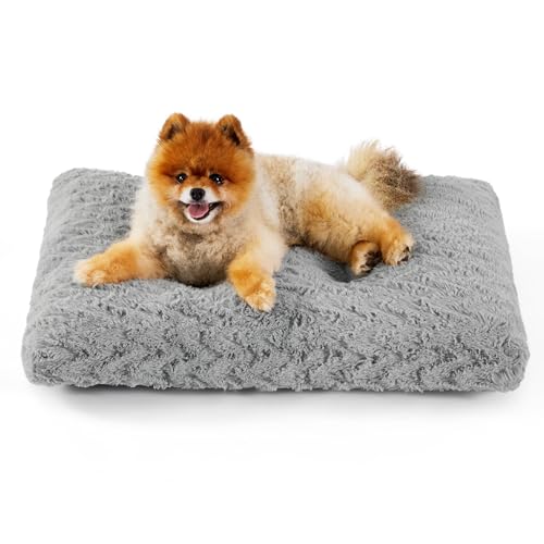 BEDSURE Hundekissen kleine Hunde waschbar - 61x45x7cm Hundebett flauschig für mittelgroße Hunde, plüsch Hundematratze mit rutschfeste Unterseite, hellgrau von BEDSURE