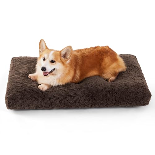 BEDSURE Flauschiges Hundebett mittelgroße Hunde - 74x53x8cm Hundekissen waschbar für kleine mittelgroße Hunde, Fluffy Hundebett mit Rutschfester Boden und Seitengriff, braun von BEDSURE