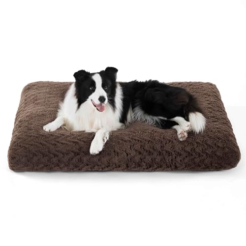 BEDSURE Flauschiges Hundekissen große Hunde - 89x58x9cm Hundebett waschbar für große mittelgroße Hunde, Fluffy Hundematratze mit rutschfeste Unterseite, braun von BEDSURE