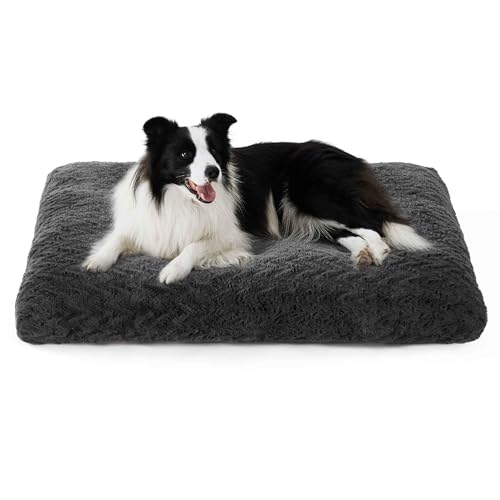 BEDSURE Flauschiges Hundekissen große Hunde - 89x58x9cm Hundebett waschbar für große mittelgroße Hunde, Fluffy Hundematratze mit rutschfeste Unterseite, dunkelgrau von BEDSURE