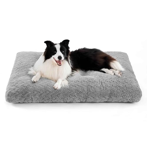 BEDSURE Flauschiges Hundekissen große Hunde - 89x58x9cm Hundebett waschbar für große mittelgroße Hunde, Fluffy Hundematratze mit rutschfeste Unterseite, hellgrau von BEDSURE