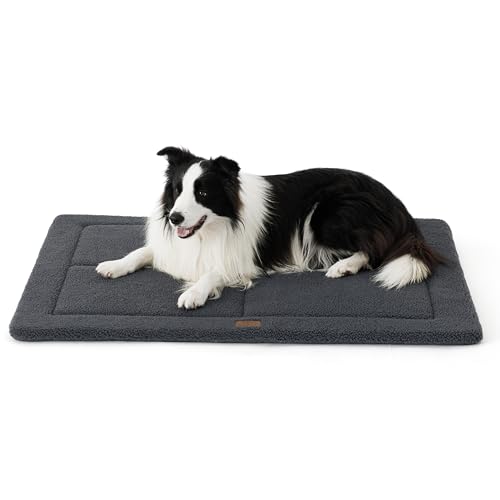 BEDSURE waschbar Hundematte Große Hunde - 104x71 cm Hundekissen waschbar für Grosse Hunde, Sherpa-Plüsch Hundebett groß mit hochdichter Schaumstofffüllung, dunkelgrau von BEDSURE