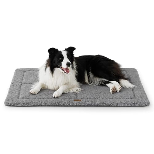 BEDSURE waschbar Hundematte Große Hunde - 104x71 cm Hundekissen waschbar für Grosse Hunde, Sherpa-Plüsch Hundebett groß mit hochdichter Schaumstofffüllung, grau von BEDSURE