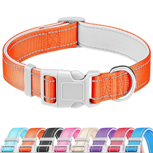 Beebiepet Reflektierendes Hundehalsband, weiches Neopren, gepolstert, atmungsaktiv, Nylon, Haustierhalsband, verstellbar, für kleine Hunde, Orange, Größe S von Beebiepet