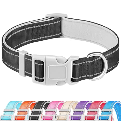 Beebiepet Reflektierendes Hundehalsband, weiches Neopren, gepolstert, atmungsaktiv, Nylon, Haustierhalsband, verstellbar für Welpen und kleine Hunde, Schwarz, XS von Beebiepet