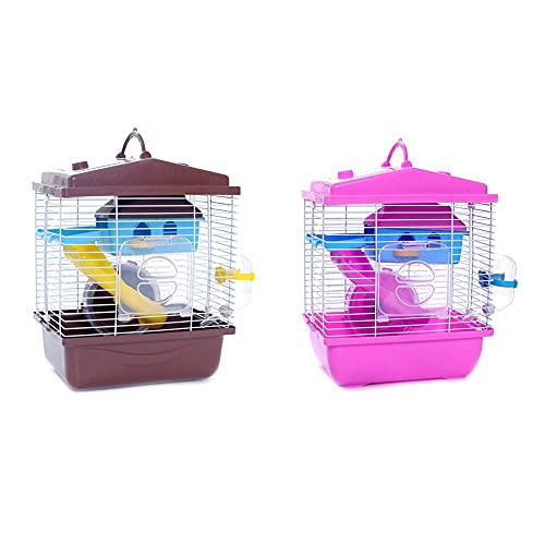 2 Stück Haustierkäfig Hamsterhaus mit transparentem Dachfenster Doppelschicht Haus für Golden Hamster Haustier, Kaffee & Rosa von Beelooom