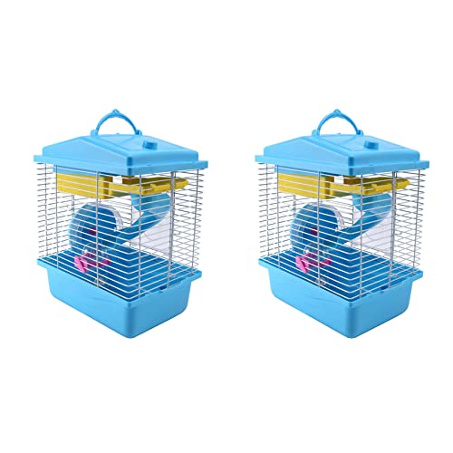 2X Haustierkäfig Hamsterhaus mit transparentem Dachfenster Doppelschicht Haus für Hamster Golden Hamster Haustier Blau von Beelooom