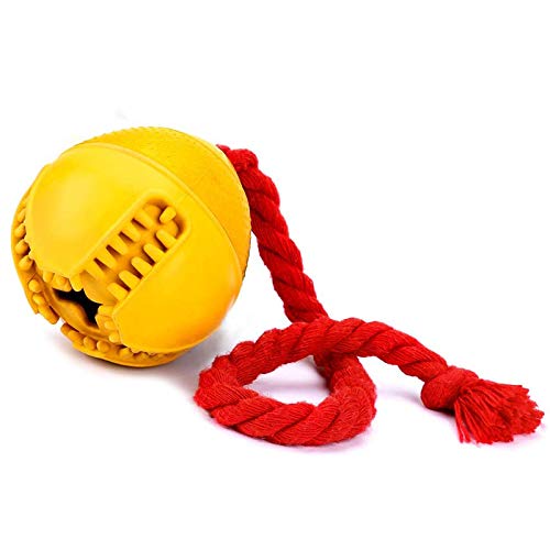 Dog,Ball Gummi-Kauspielzeug, interaktives Hundespielzeug, super robust, Zahnreinigung, Trainingsball mit Seil, Gelb von Beelooom