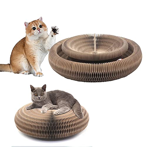 Magic Organ Cat Scratching Board, Katzen Kratzbrett mit Spielzeug Glocke Ball,Faltbares Wellpappe Kratzpappe Rund,Katzenlabyrinth Katzenspielzeug Kratzpads für Katzen von Beeluune