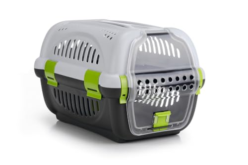 Beeztees Rhino, Transportbox, für kleine Hunde und Katzen, grau/grün, 51x34,5x33 cm von Beeztees