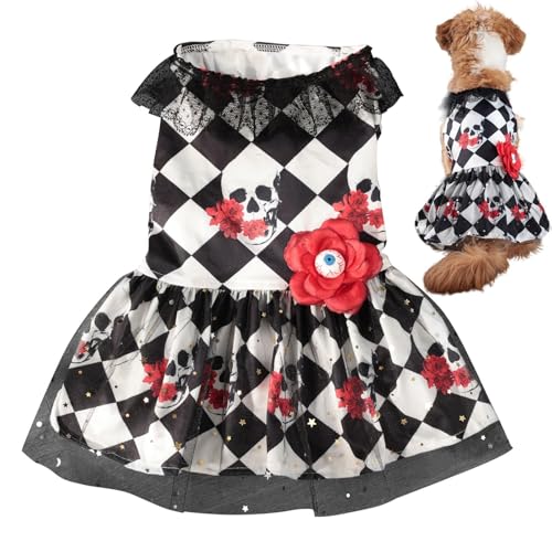 Befeixue Halloween-Haustierkleid,Halloween-Hundekleider | Spitzenröcke mit Totenkopfmuster und Augenblume - Haustierkostüm für kleine mittelgroße Hunde, Verkleidungszubehör für Cosplay Halloween von Befeixue