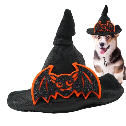 Befeixue Halloween Hexenhut für Hunde, Katzenhut Halloween - Fledermaus Design Kätzchen Hexenhut | Kein Haarausfall, gruseliger Kürbishut im Fledermaus-Design für mittelgroße Hunde als Kostümhelfer von Befeixue