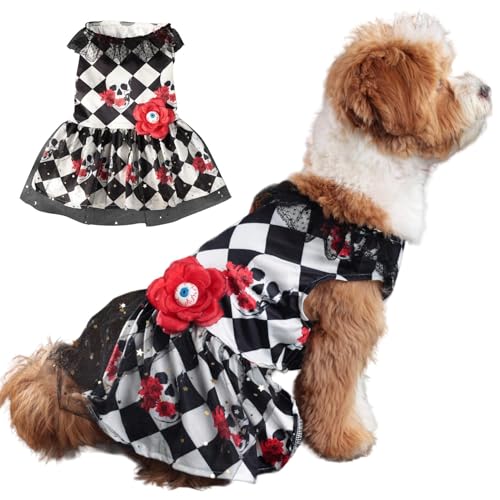 Befeixue Hunde-Halloween-Rock, Halloween-Haustierkleid - Spitzenröcke mit Totenkopfmuster und Augenblume | Haustierkostüm für kleine mittelgroße Hunde, Verkleidungszubehör für Cosplay Halloween von Befeixue