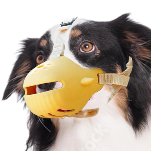 Befeixue Hundemaulkörbe für die Fellpflege,Silikon-Hundemaulkörbe - Atmungsaktive Hundemaulkörbe aus Silikon - Gelbe Mundbedeckung mit Überkopfgurt, weiche Haustiermaulkörbe für Tierarztbesuche, von Befeixue