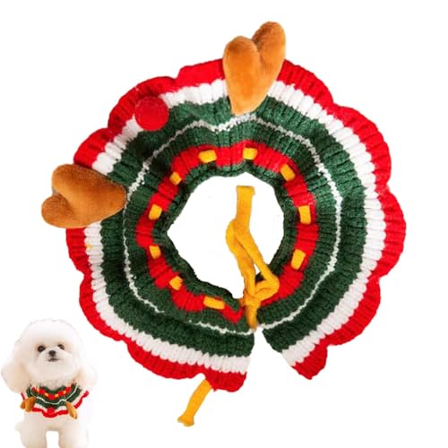 Befeixue Katzen-Weihnachtshalsband gestrickt, Weihnachtshalsbänder für Hunde | Weihnachts-Welpenhalsband mit Elchgeweih-Design | Winter-Haustierschal für Foto-Requisiten von Befeixue