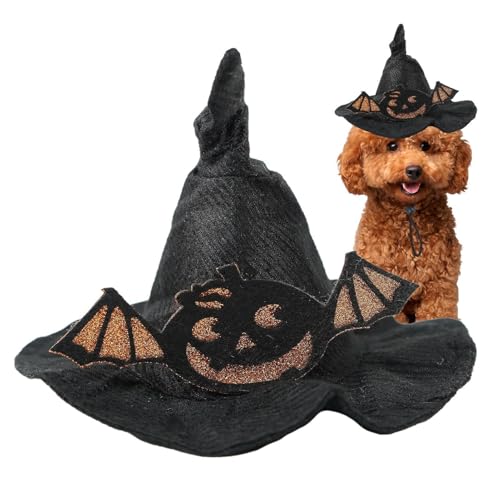 Befeixue Katzenkostüm Hexenhut,Halloween Hexenhut für Hunde | Gruseliger Fledermaus-Design-Haustier-Hexenhut,Kein Haarausfall, gruseliger Kürbishut im Fledermaus-Design für mittelgroße Hunde als von Befeixue