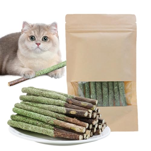 Befeixue Katzenzahnreinigung Katzengras-Stick,Katzengras-Kausticks - Katzenputzstab,Haarballenentfernungs-Kaustäbchen für Katzen, Katzenminze-Spielzeugstäbchen für Zimmerkätzchen, angereichert mit von Befeixue