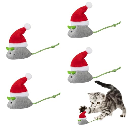 Befeixue Mäuse Katzenspielzeug,Weihnachtskatzenspielzeug,Katzenminze Weihnachtsspielzeug 4 Stück Weihnachtsmäuse | Interaktives Katzenspielzeug, weihnachtliches Katzenspielzeug mit Katzenminze für den von Befeixue