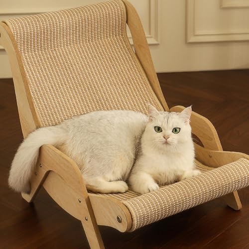 Befeixue Sisal Katzen Loungesessel | Katzenkratzbett Aus Sisal | Holzkatzen Schaukelstuhl | Katzen Hochbett | Sisal Kratzstuhl Aus Holz Für Haustiere | Gemütliche Katzenliege Für Schlafzimmer Balkon von Befeixue