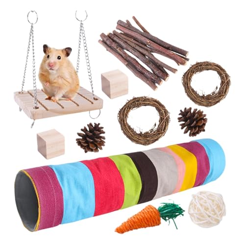 Hamster Holzspielzeug Set | Hamster Kauspielzeug | Kleintier Aktivitäts Tunnelspielzeug | Meerschweinchen Spielzeug Schaukel Holzbrücke | Spielzeugzubehör Für Meerschweinchen, Chinchilla Und Frettchen von Befeixue