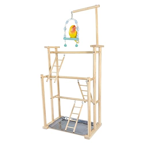 Papageien-Spielstand,Papageien-Spielplatz,Übungsspielzeug aus Holz - Spiel-Gymnastikständer, Vogelbarschständer, Vogelgymnastik, Papageien-Laufstall für Sittiche, Lovebird, Wellensittiche, Conures von Befeixue