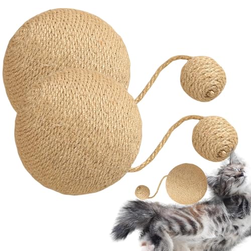 Sisalball Katzenspielzeug | 2 Stück Natürlicher Sisal Katzenkratzball | 4,72 Zoll Sisalball Haustierspielzeug | Rollender Ball Interaktives Katzenspielzeug | Sisal Kratzball Für Kätzchen, Kaninchen von Befeixue