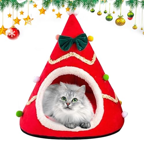 Weihnachts Katzenbetthöhle, Weihnachtsbaum Katzenhaus, Niedliches Weihnachtsbaum Katzenhöhlenzelt, Halbgeschlossenes Warmes Katzenbett, Winterliches Weihnachtsschlafnest Für Katzen Und Kleine Hunde von Befeixue