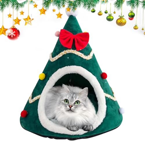 Weihnachts Katzenbetthöhle, Weihnachtsbaum Katzenhaus, Niedliches Weihnachtsbaum Katzenhöhlenzelt, Halbgeschlossenes Warmes Katzenbett, Winterliches Weihnachtsschlafnest Für Katzen Und Kleine Hunde von Befeixue