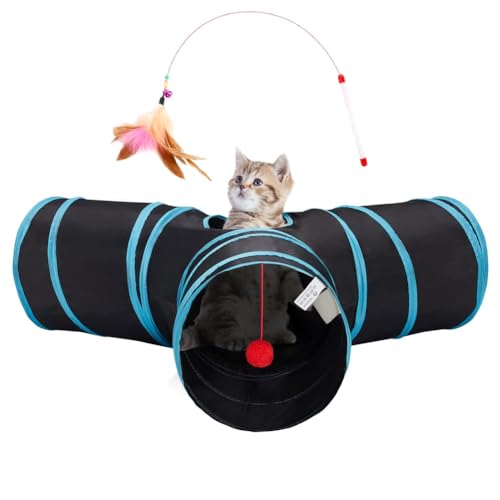 Begchy Tunnel-Röhrenspielzeug für Katzen, 3-Fach Zusammenklappbar, Tunnel für Hauskatzen, Spielzeugball für Katzen, Katzenwelpen, Kätzchen, Kaninchen von Begchy