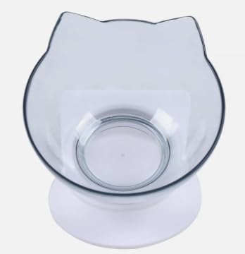 Begoniape Transparent Haustier Futternapf Schüssel Katzenohren aus Kunststoff Wasserschale Fressnapf Mit Ständer Pet Bowl Katzennapf Schräge 15°, Für Katzen Und Welpen von Begoniape