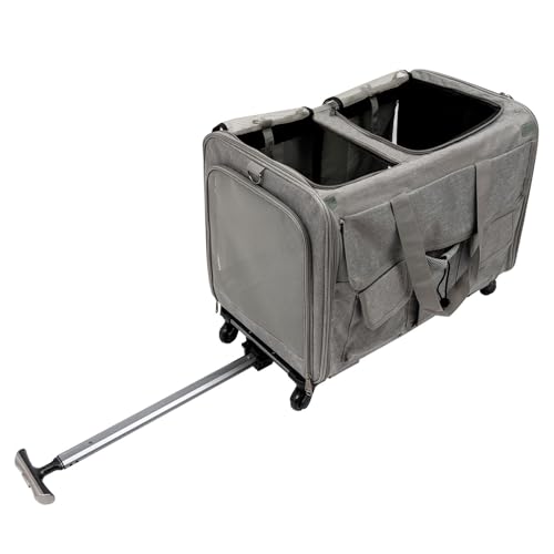 Begoniape Transporttasche mit Trolley Transportbox Katze bis 17.5kg Katzentransportbox Transportbox Hund Teleskop-Zugstange: Max. 88cm, Gute Atmungsaktivität, Mehrere Taschen Grau von Begoniape