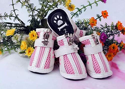 Hundepfoten-Schutzstiefel für kleine Hunde, rutschfest, atmungsaktiv, Netzstoff, Haustierschuhe für den Sommer (Rosa, L) von Beihaoer