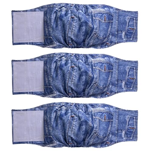 Premium waschbare Bauchbänder für Rüden, (3er Pack) von Hundewindeln & Hundebauchbänder (L, Blaue Jeans) von Beilei Creations