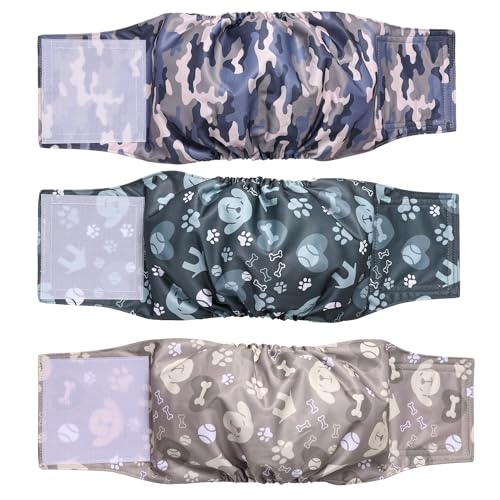 Beilei Creations Premium waschbare Bauchbänder für Rüden, (3er Pack) von Hundewindeln & Hundebauchbänder (L, Dog&Camo) von Beilei Creations