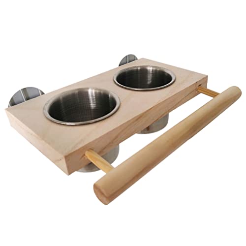 2 In 1 Bird Barch Feeder Edelstahl Fütterungstassen Wasserschalen Mit Holz Barsch Ständerplattform Für Kleine Mittelgroße Vögel von Beimus