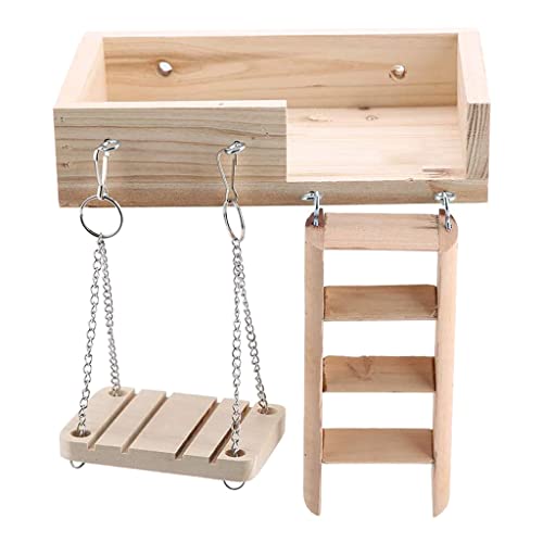 3pcs Hamster Cage Natural Holz Plattform Leiter Swing Stand Chinchilla Käfigzubehör Für Vögel von Beimus