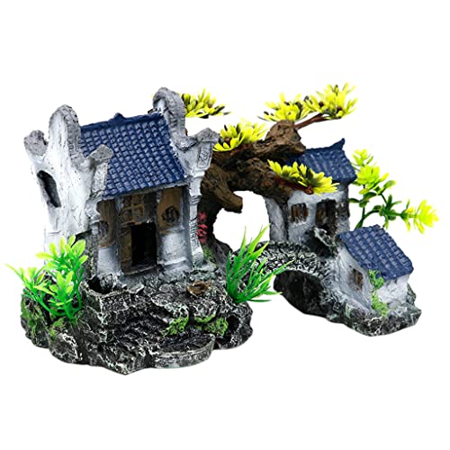 Beimus Aquarium Decoration House Betta Höhle Mit Realistischen Brückengrasfischen Für Panzerschmuck Hütten Unterkünfte Versteck Für Wasserpe von Beimus