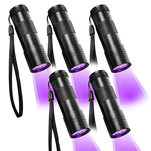 Beinhome UV Taschenlampe Schwarzlicht 5 Stück,UV Lampe mit 12 LEDs 395nm,Haustiere Urin Detektor UV Handlampe Leuchte für Eingetrocknete Urin Flecken von Hund und Katz(inkl. 15 pcs AAA Batterien) von Beinhome