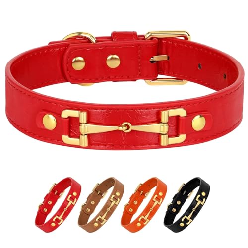 Beirui Hundehalsband aus Leder, mit Schnellverschluss-Schnalle, luxuriöses Design, weich und verstellbar, für kleine, mittelgroße und große Hunde (mittlere Größe), Rot von Beirui