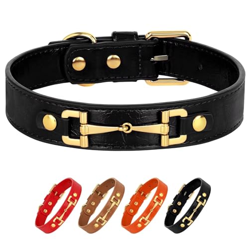 Beirui Hundehalsband aus Leder, stilvolles Hundehalsband mit Schnellverschluss-Schnalle, luxuriöses Design, weich und verstellbar, für kleine, mittelgroße und große Hunde, Schwarz von Beirui