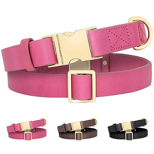 Beirui Hundehalsband aus echtem Leder mit Schnellverschluss-Metallschnalle, bequemes Lederhalsband für kleine, mittelgroße und große Hunde, robustes, Hot Pink, Halsumfang 43.2–71.1 cm von Beirui