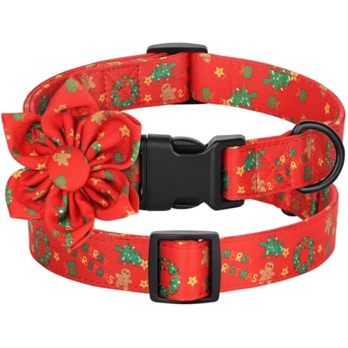 Beirui Niedliches Weihnachts-Hundehalsband mit Fliege, florales Hundehalsband mit robuster Schnalle, für kleine und mittelgroße und große Hunde (Rot, M) von Beirui