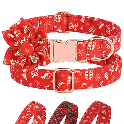 Beirui Niedliches Weihnachts-Hundehalsband mit abnehmbarer Blume, weiches und bequemes Herbst-Hundehalsband mit robuster Metallschnalle, mittelgroße und große Hunde (Weihnachten, L) von Beirui