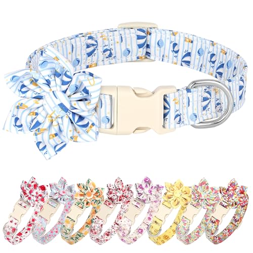 Beirui Süßes Sommer-Hundehalsband mit Blume, leicht, weich, für weibliche und männliche Hunde, verstellbares florales Haustierhalsband für kleine, mittelgroße und große Hunde (Sonnenschirm, M) von Beirui