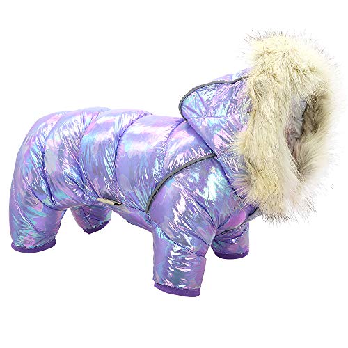 Beirui Wasserdichte kleine Hundemäntel für den Winter – warm gepolsterte Haustier-Schneejacke – niedliche Hoodie Kleidung für kleine Hunde, Katzen, Welpen (Lila, Brustumfang 50 cm) von Beirui