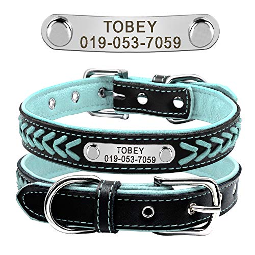 Berry Adjustable Leather Padded Custom Pet Dog Collars with Engraved Nameplate,Fit Cats and Small Medium Dogs (L: Neck 14.5-18.5" (37-47cm), Blau) von Beirui